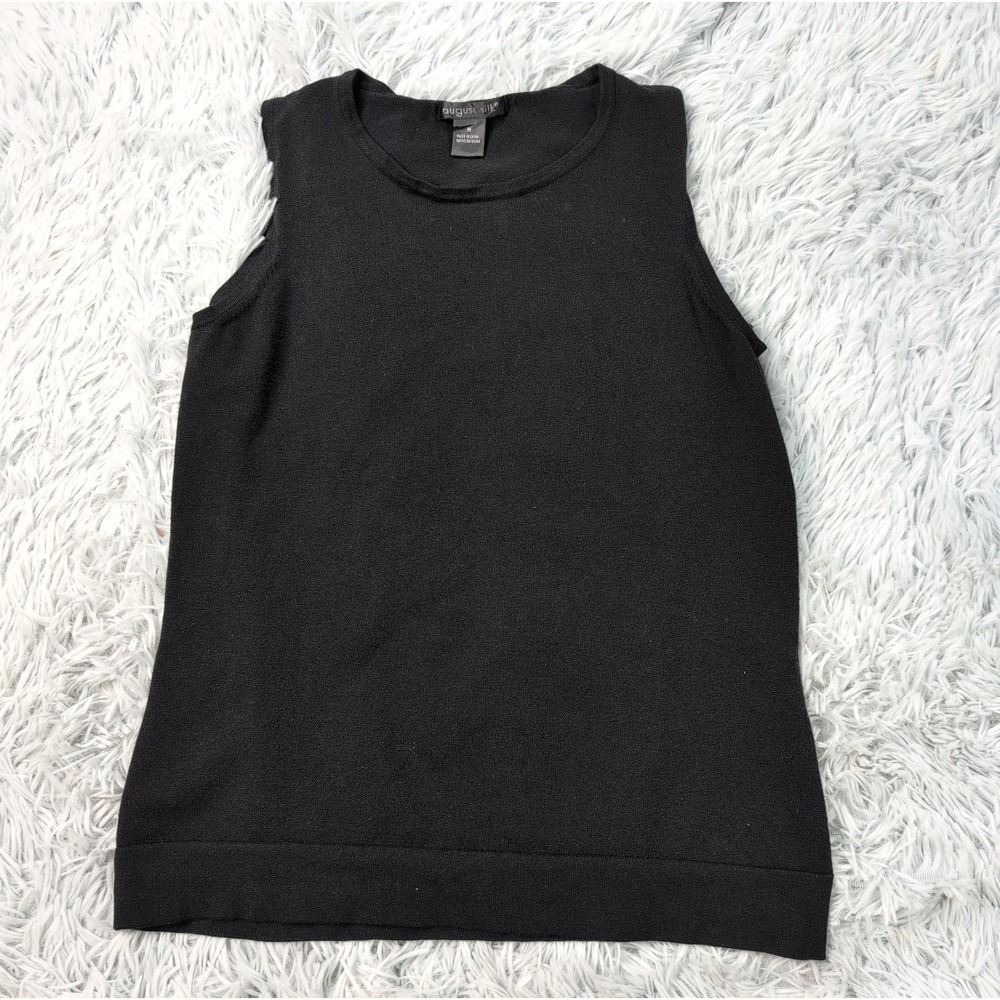 August Silk Shirt Womens M Black Silk Blend Sleeveless Top Preppy Comfort Casual